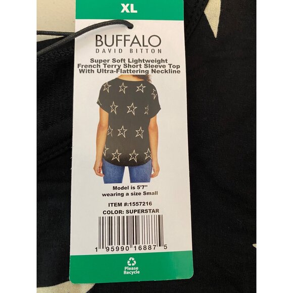 NWT Buffalo David Bitton Black Star Print French Terry Short Sleeve Top XL Soft - Picture 3 of 10